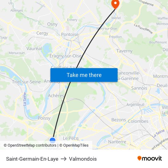 Saint-Germain-En-Laye to Valmondois map