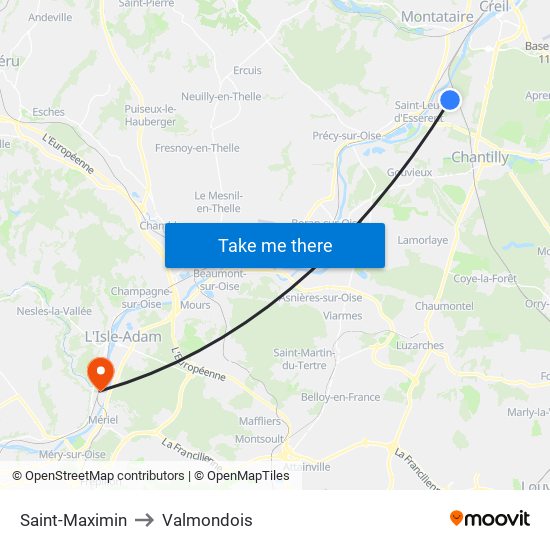 Saint-Maximin to Valmondois map