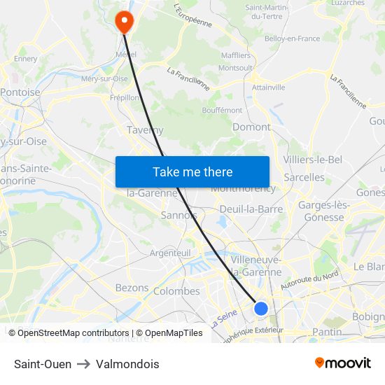 Saint-Ouen to Valmondois map