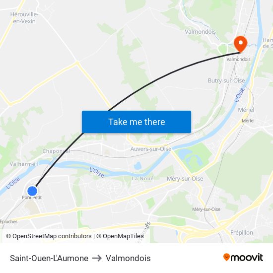 Saint-Ouen-L'Aumone to Valmondois map