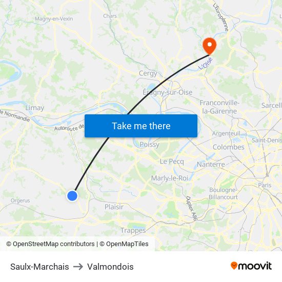 Saulx-Marchais to Valmondois map