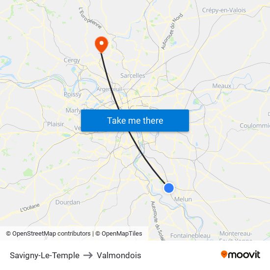 Savigny-Le-Temple to Valmondois map