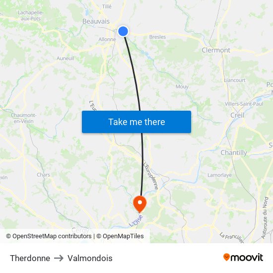 Therdonne to Valmondois map