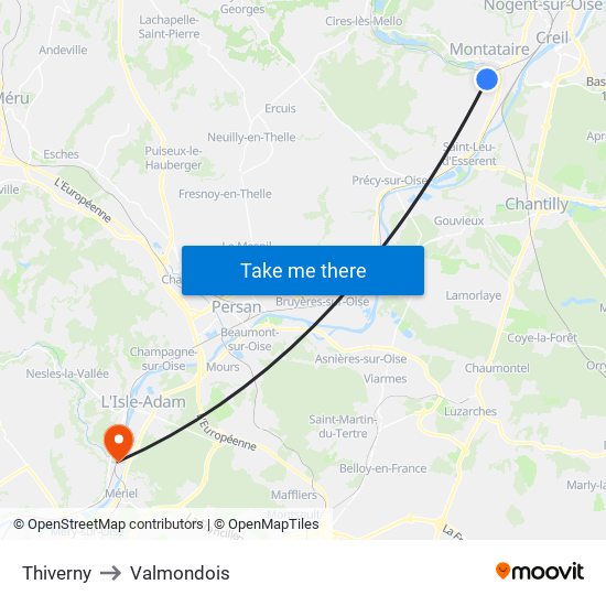 Thiverny to Valmondois map