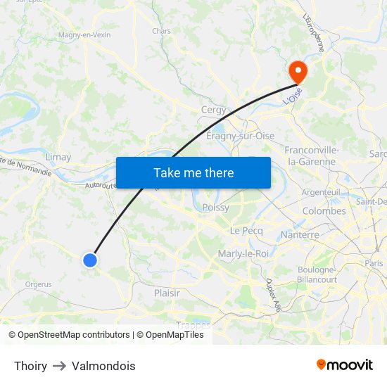 Thoiry to Valmondois map