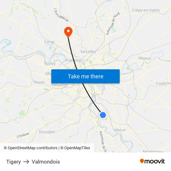 Tigery to Valmondois map