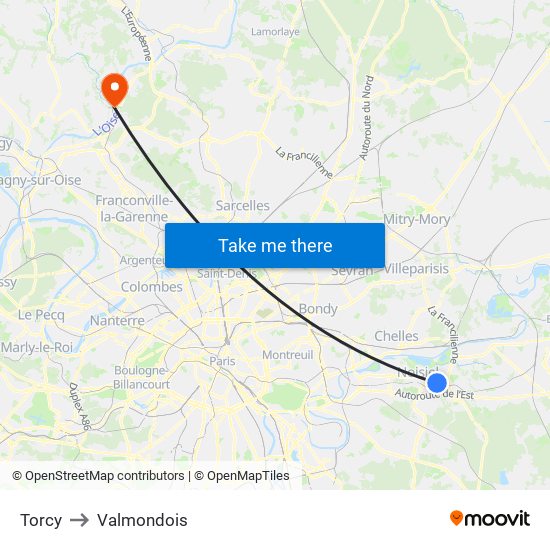 Torcy to Valmondois map