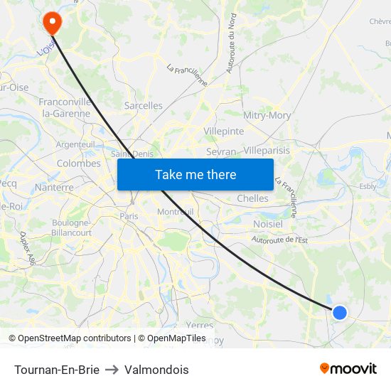 Tournan-En-Brie to Valmondois map