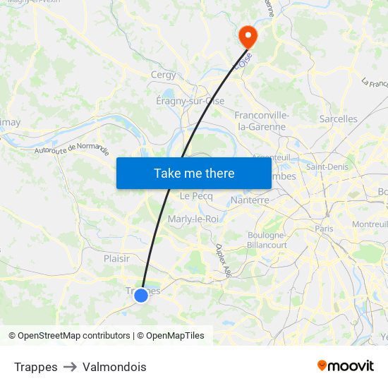 Trappes to Valmondois map