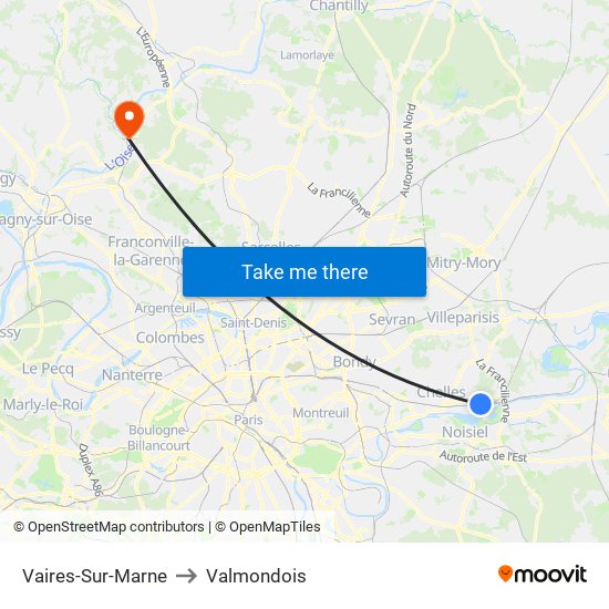 Vaires-Sur-Marne to Valmondois map
