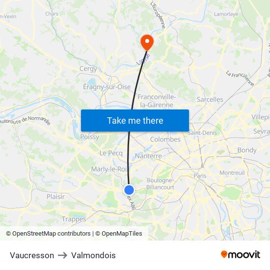 Vaucresson to Valmondois map