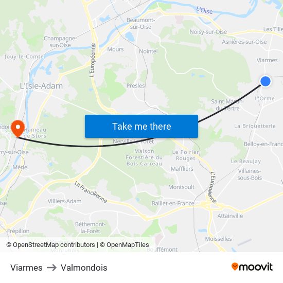 Viarmes to Valmondois map