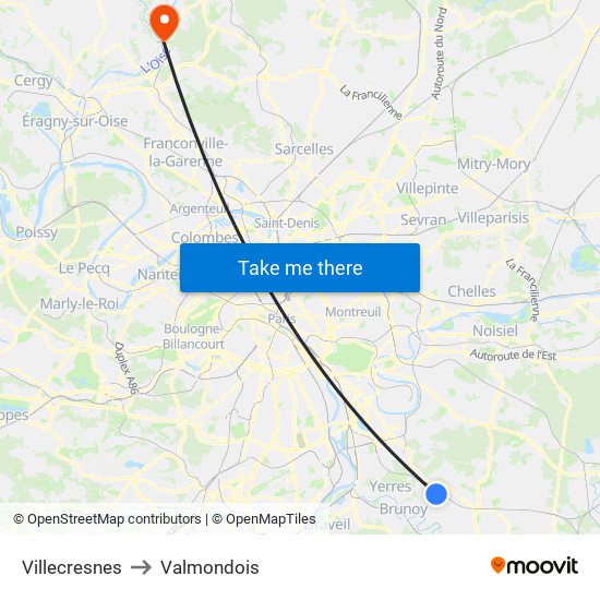 Villecresnes to Valmondois map