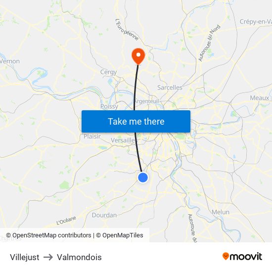 Villejust to Valmondois map