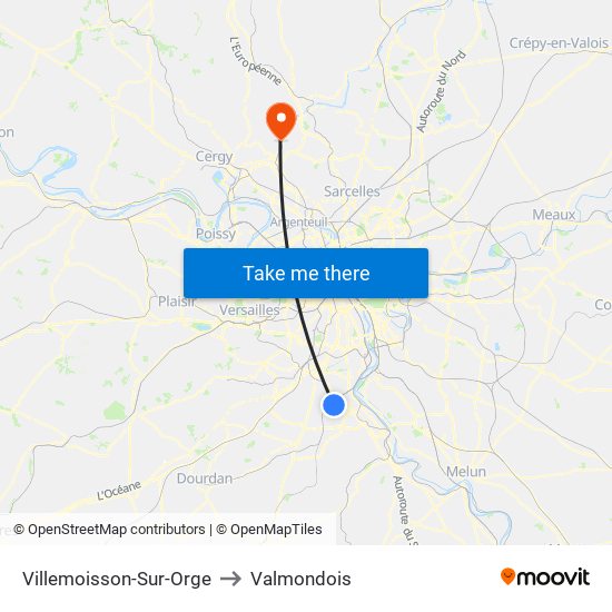 Villemoisson-Sur-Orge to Valmondois map