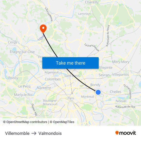 Villemomble to Valmondois map