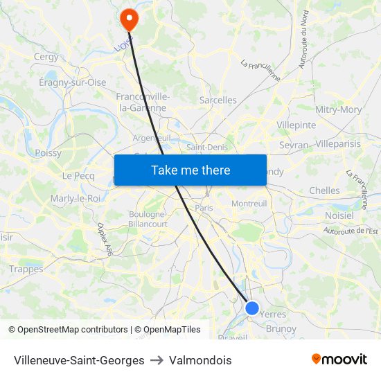 Villeneuve-Saint-Georges to Valmondois map