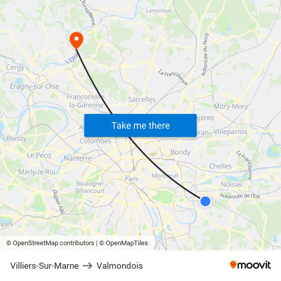 Villiers-Sur-Marne to Valmondois map