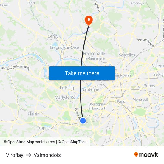 Viroflay to Valmondois map