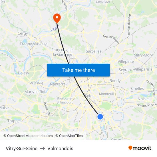 Vitry-Sur-Seine to Valmondois map