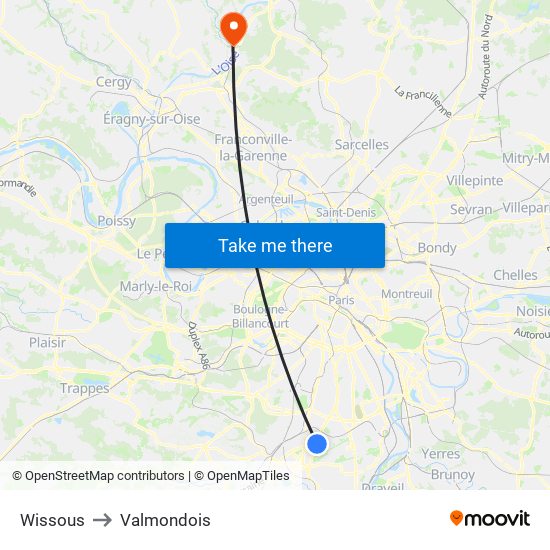 Wissous to Valmondois map