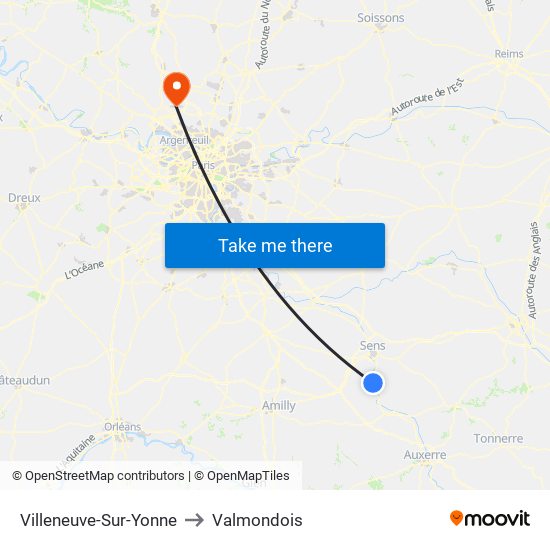Villeneuve-Sur-Yonne to Valmondois map
