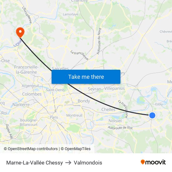 Marne-La-Vallée Chessy to Valmondois map