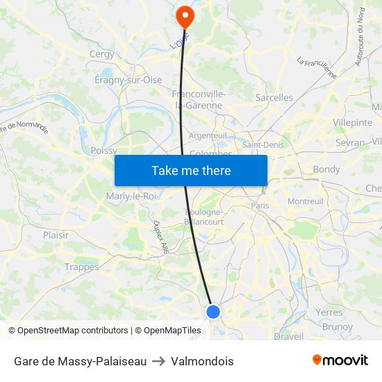 Gare de Massy-Palaiseau to Valmondois map