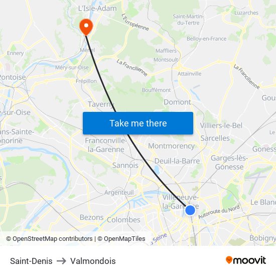 Saint-Denis to Valmondois map