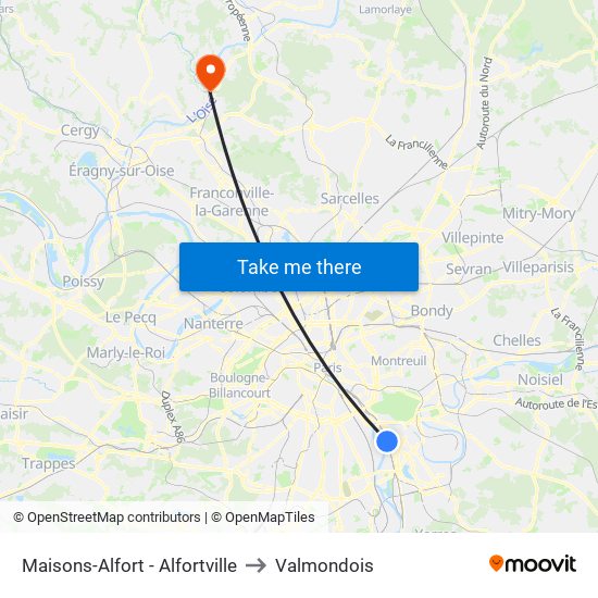 Maisons-Alfort - Alfortville to Valmondois map