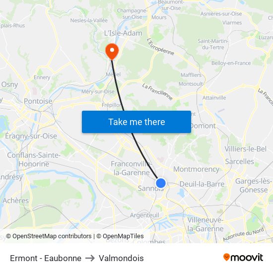 Ermont - Eaubonne to Valmondois map