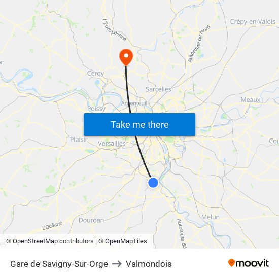 Gare de Savigny-Sur-Orge to Valmondois map