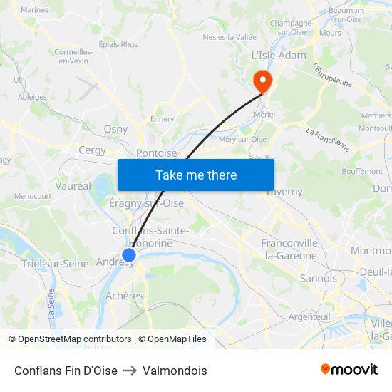 Conflans Fin D'Oise to Valmondois map