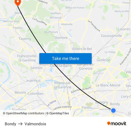 Bondy to Valmondois map