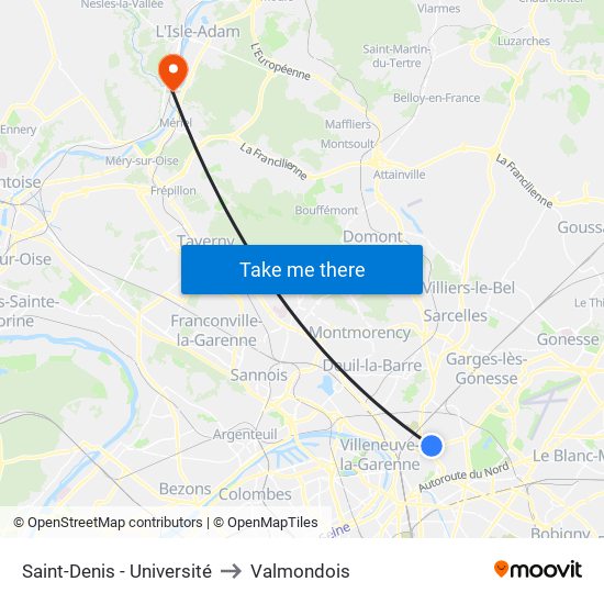 Saint-Denis - Université to Valmondois map