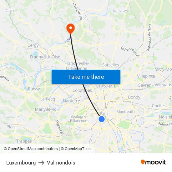 Luxembourg to Valmondois map