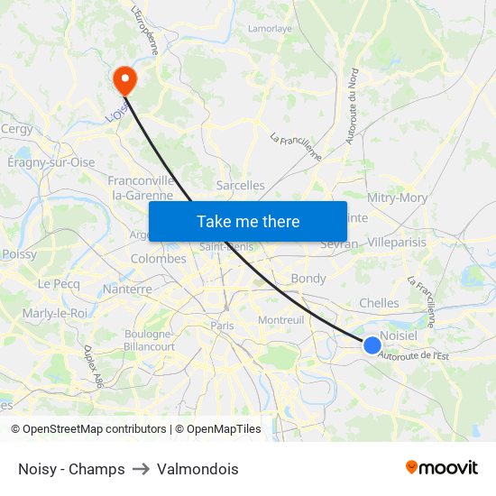 Noisy - Champs to Valmondois map