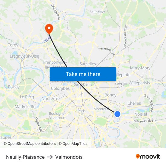 Neuilly-Plaisance to Valmondois map