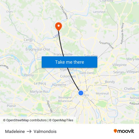 Madeleine to Valmondois map
