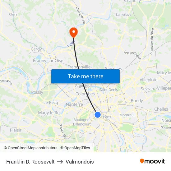 Franklin D. Roosevelt to Valmondois map