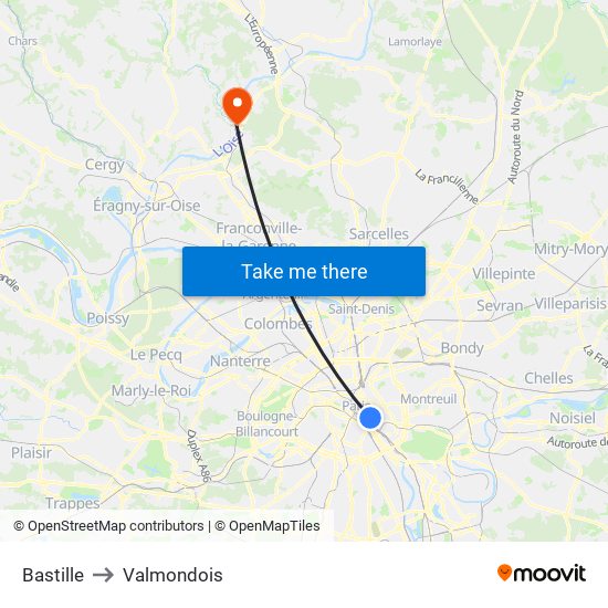 Bastille to Valmondois map