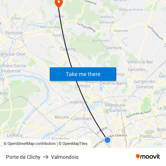 Porte de Clichy to Valmondois map
