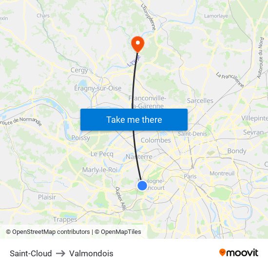 Saint-Cloud to Valmondois map