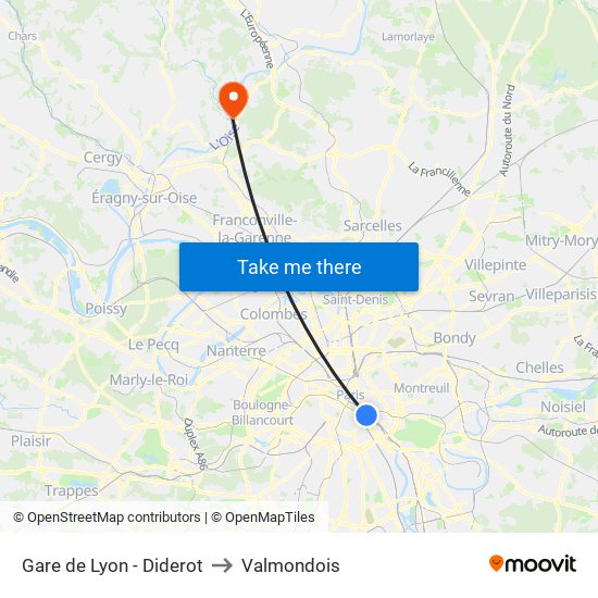 Gare de Lyon - Diderot to Valmondois map