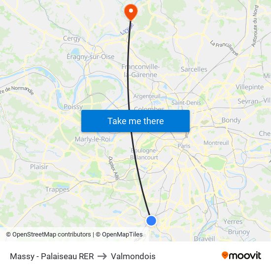 Massy - Palaiseau RER to Valmondois map