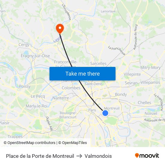 Place de la Porte de Montreuil to Valmondois map