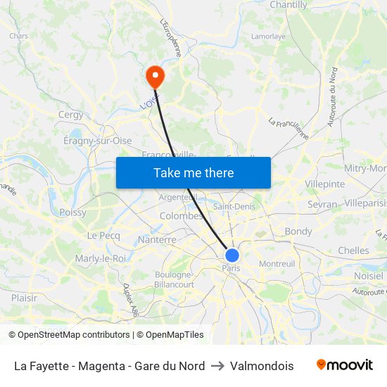 La Fayette - Magenta - Gare du Nord to Valmondois map