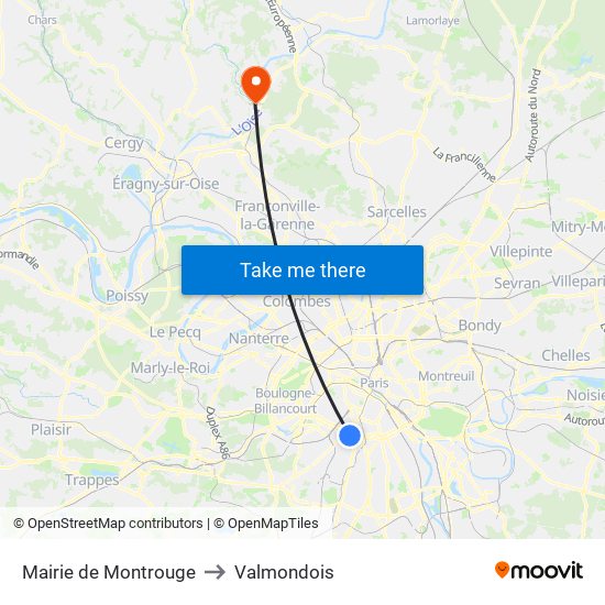 Mairie de Montrouge to Valmondois map