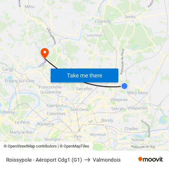 Roissypole - Aéroport Cdg1 (G1) to Valmondois map