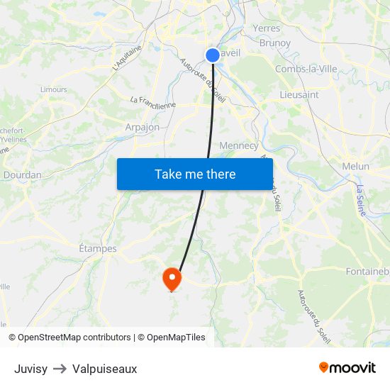 Juvisy to Valpuiseaux map